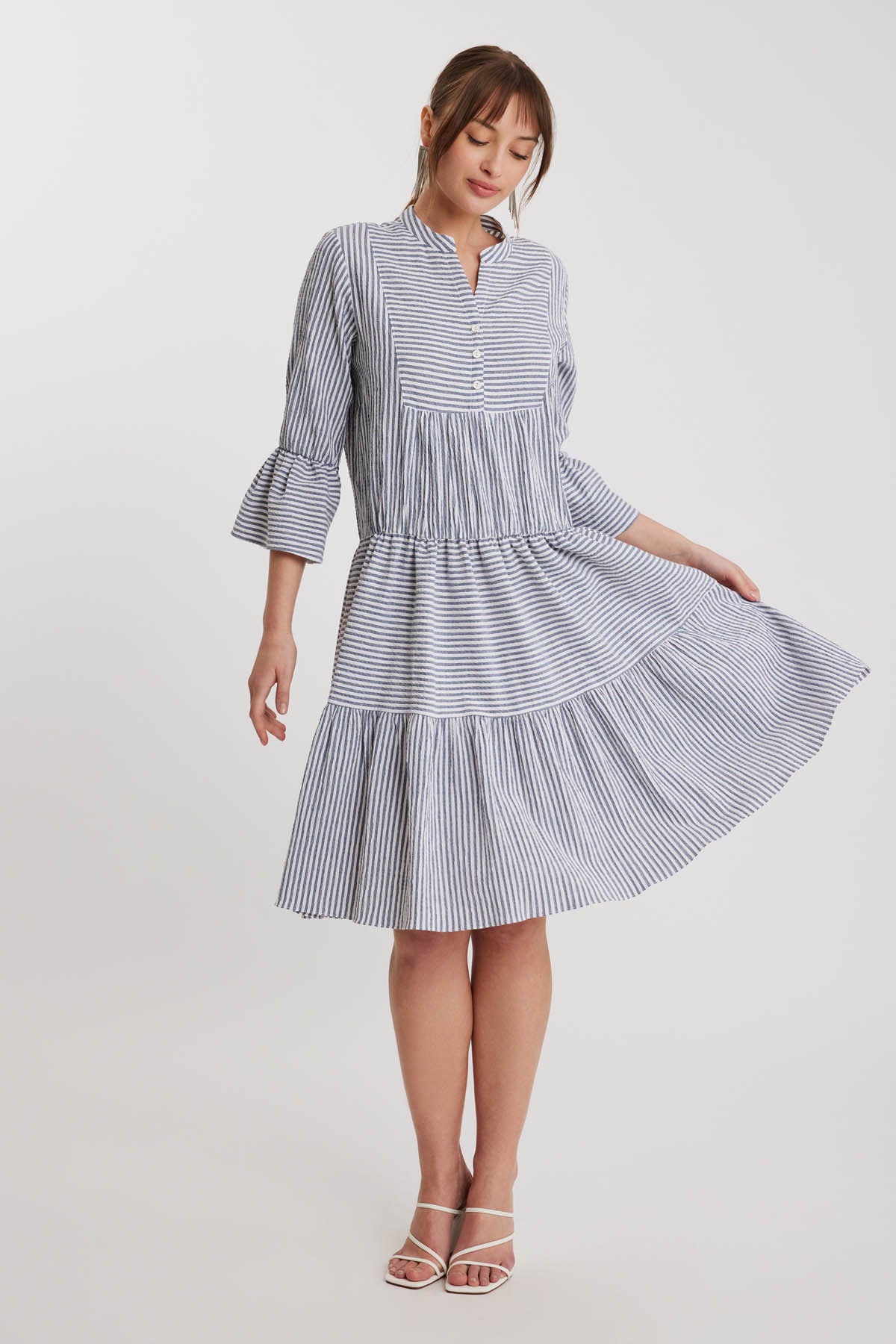 BUTTONED JUDGE COLLAR DRESS FRILLY SLEEVE