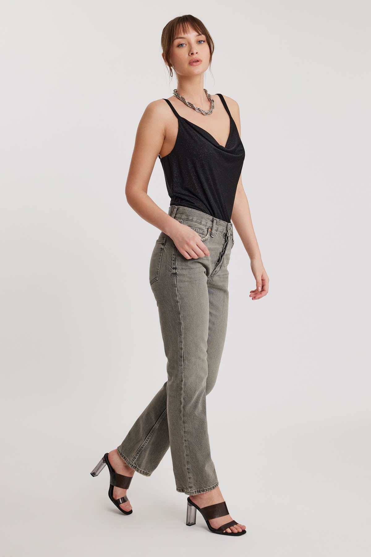GRAY CLASIC FIT JEANS WITH BUTTON