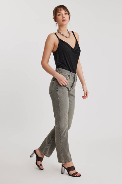 GRAY CLASIC FIT JEANS WITH BUTTON