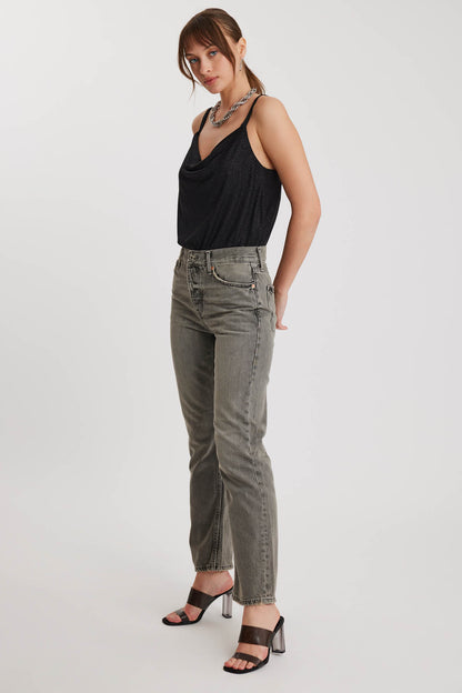GRAY CLASIC FIT JEANS WITH BUTTON