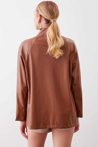BUTTONED SHAWL COLLAR LEATHER JACKET