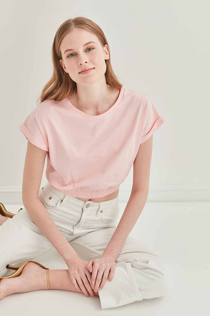 LOW SLEEVE ELASTANE WAIST TOP