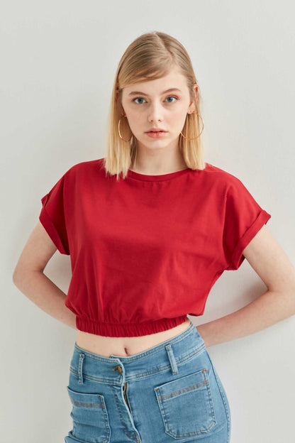 LOW SLEEVE ELASTANE WAIST TOP