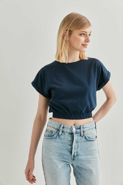 LOW SLEEVE ELASTANE WAIST TOP