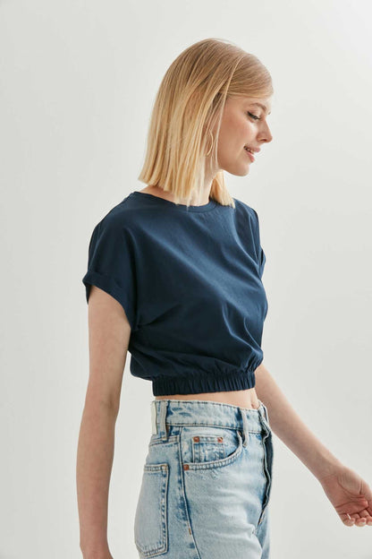 LOW SLEEVE ELASTANE WAIST TOP