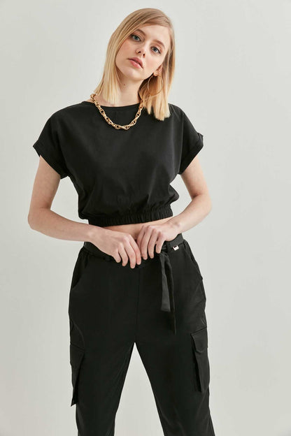 LOW SLEEVE ELASTANE WAIST TOP