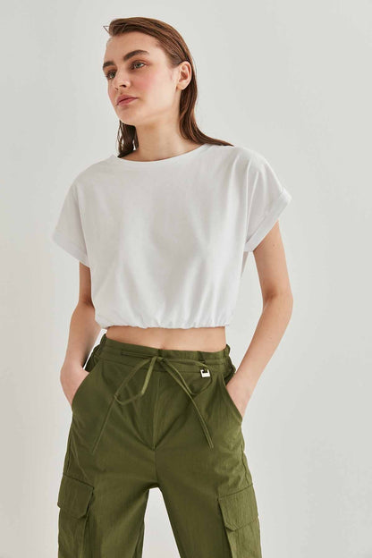 LOW SLEEVE ELASTANE WAIST TOP