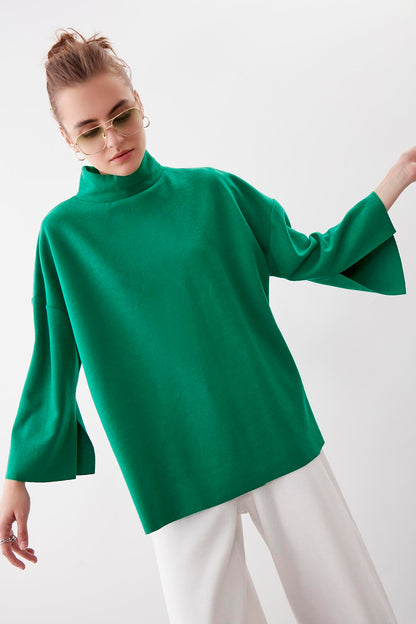 LOW SLEEVE SIDE SPLIT KNITTED COMFY BLOUSE