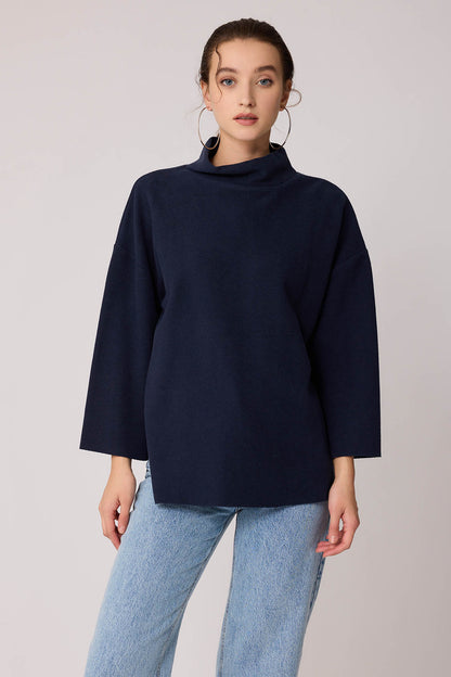 LOW SLEEVE SIDE SPLIT KNITTED COMFY BLOUSE