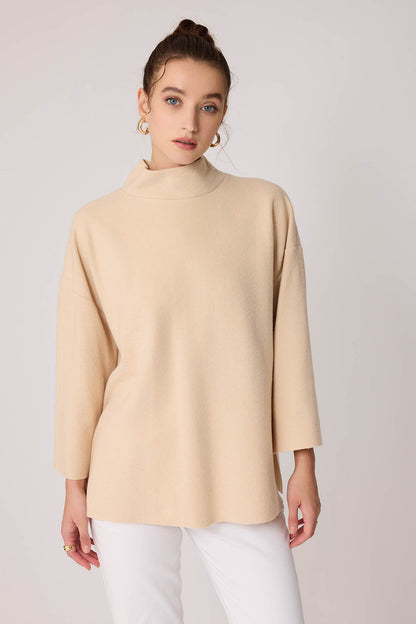 LOW SLEEVE SIDE SPLIT KNITTED COMFY BLOUSE