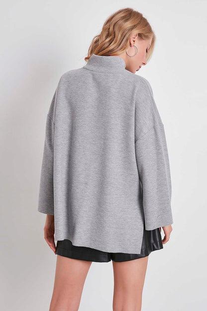 LOW SLEEVE SIDE SPLIT KNITTED COMFY BLOUSE