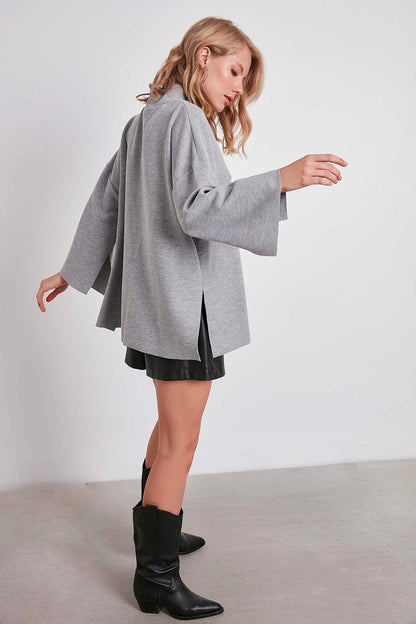 LOW SLEEVE SIDE SPLIT KNITTED COMFY BLOUSE