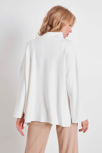 LOW SLEEVE SIDE SPLIT KNITTED COMFY BLOUSE