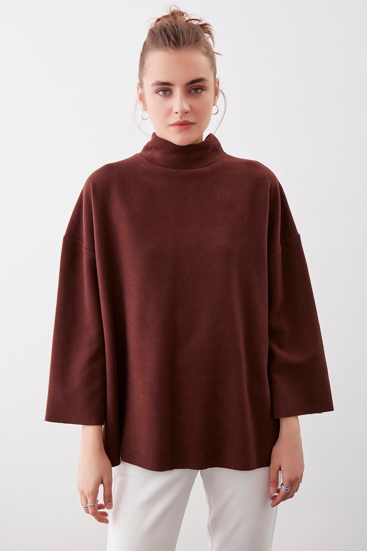 LOW SLEEVE SIDE SPLIT KNITTED COMFY BLOUSE