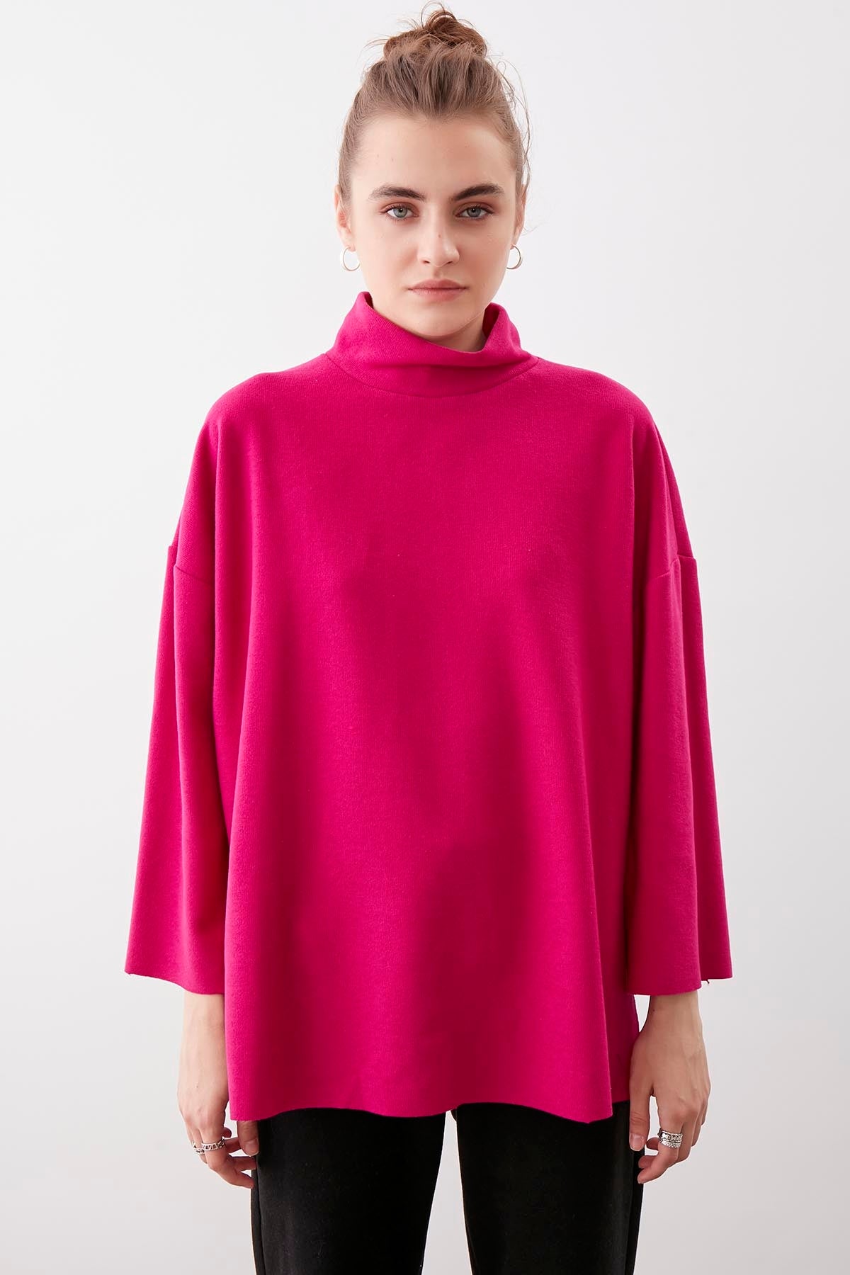 LOW SLEEVE SIDE SPLIT KNITTED COMFY BLOUSE