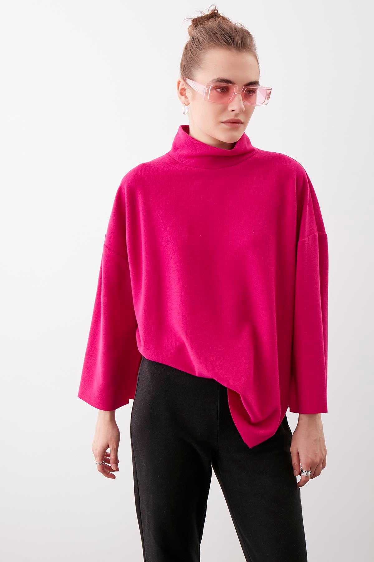 LOW SLEEVE SIDE SPLIT KNITTED COMFY BLOUSE