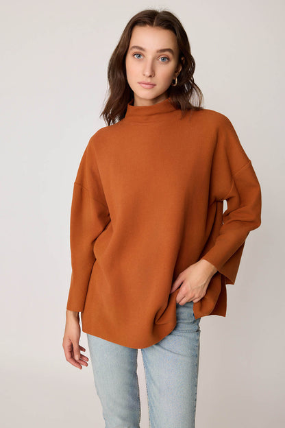 LOW SLEEVE SIDE SPLIT KNITTED COMFY BLOUSE