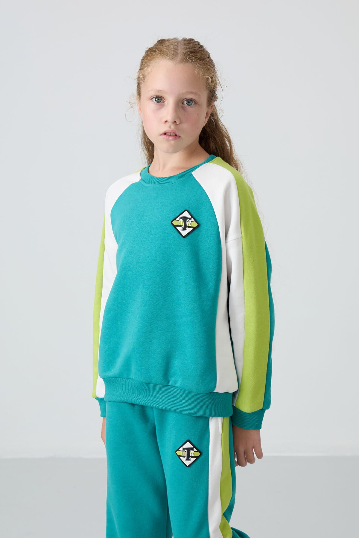 Sea green cotton wool soft woven standard fit printed tracksuit set - 75165