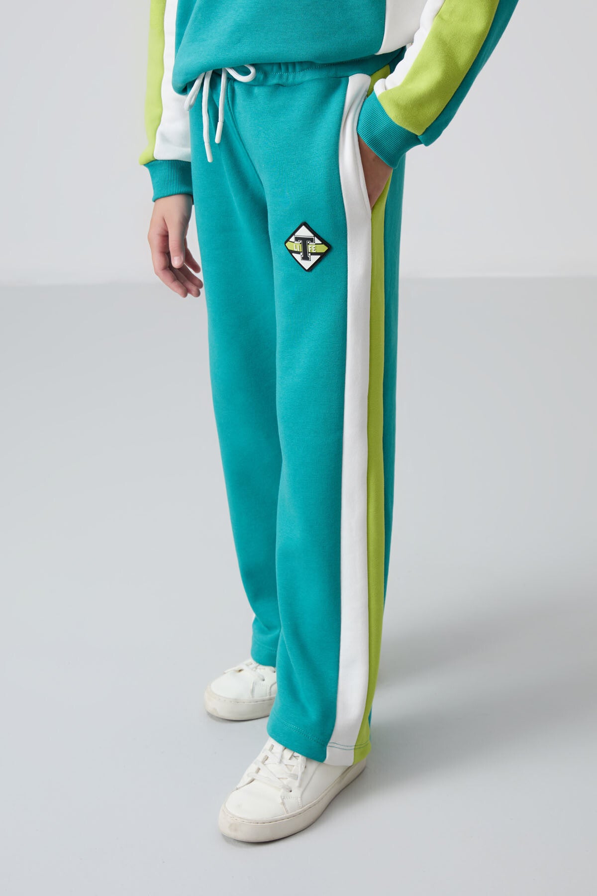 Sea green cotton wool soft woven standard fit printed tracksuit set - 75165