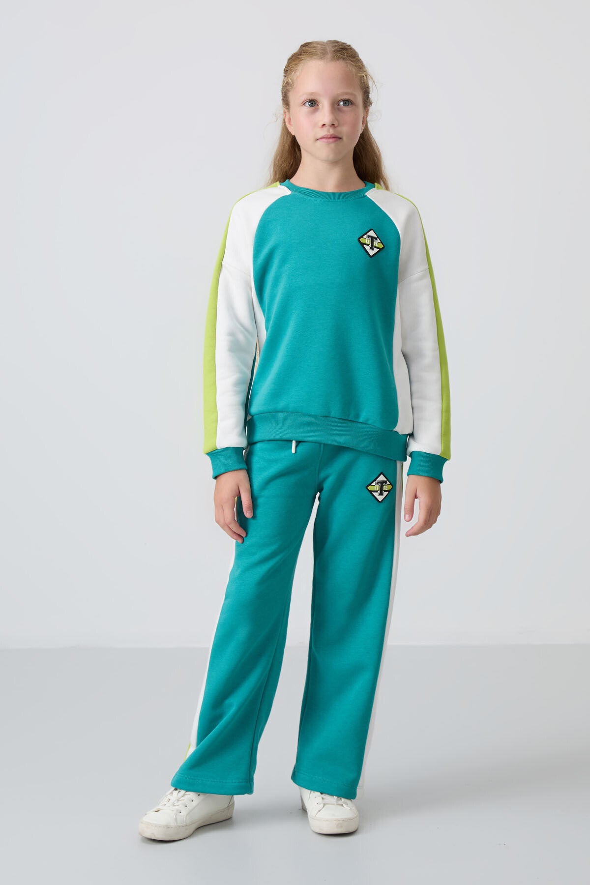 Sea green cotton wool soft woven standard fit printed tracksuit set - 75165