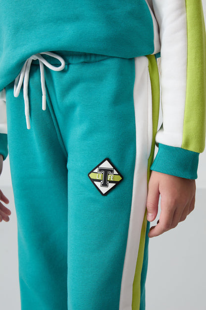 Sea green cotton wool soft woven standard fit printed tracksuit set - 75165