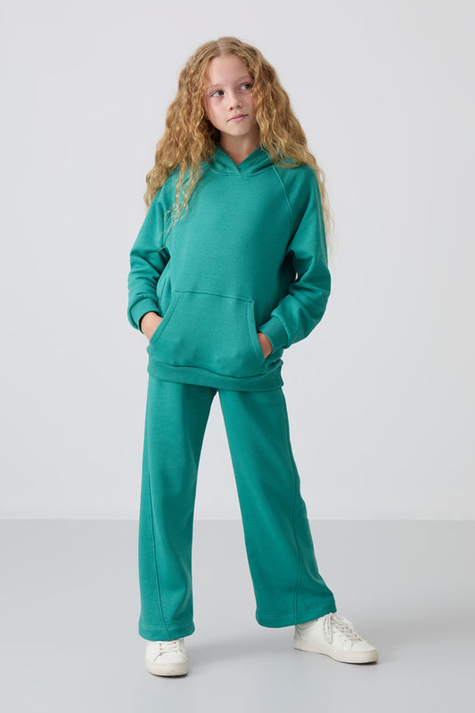 Cotton Fleece-Lined Soft Textured Standard Fit Embroidered Girls' Tracksuit Set - 75162