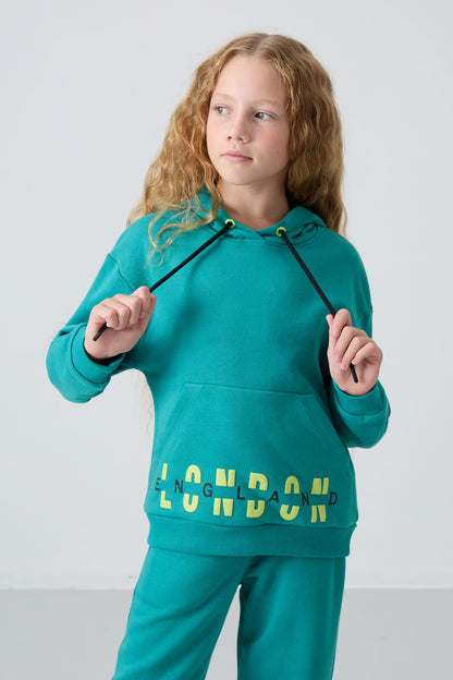 Cotton Fluffy Inside Soft Textured Oversize Printed Girls' Tracksuit Set - 75147