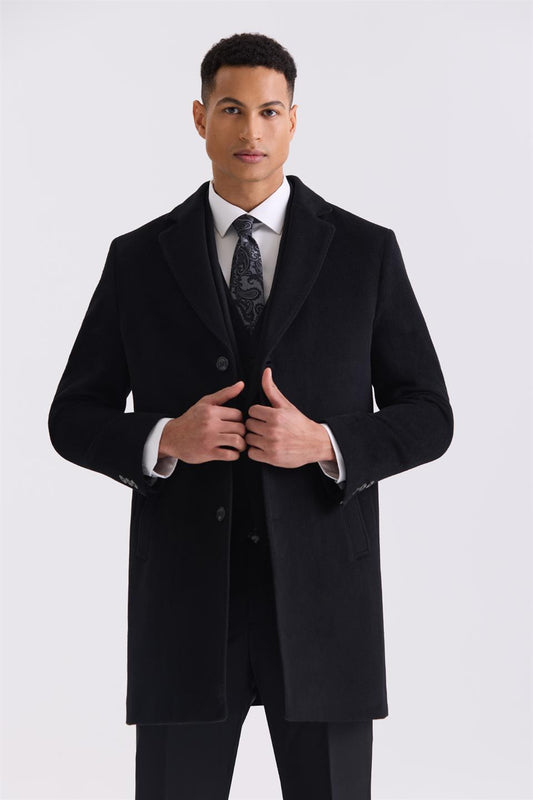 Black Comfort Fit Single Collar Side Pocket Collared Jacket