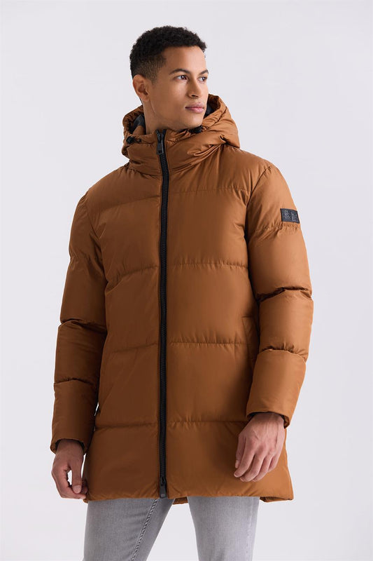 Tan Comfort Fit Full Full Winter Jacket With A Hood