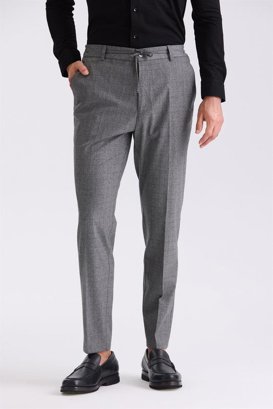 Anthracite Comfort Fit With Elastic Wool Fabric Trousers