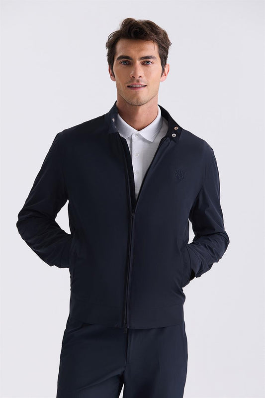 Navy Comfort Fit High Collar Front Sewn Seasonal Jacket