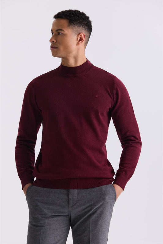 Maroon Slim Fit Half Sailor Knitted Sweater