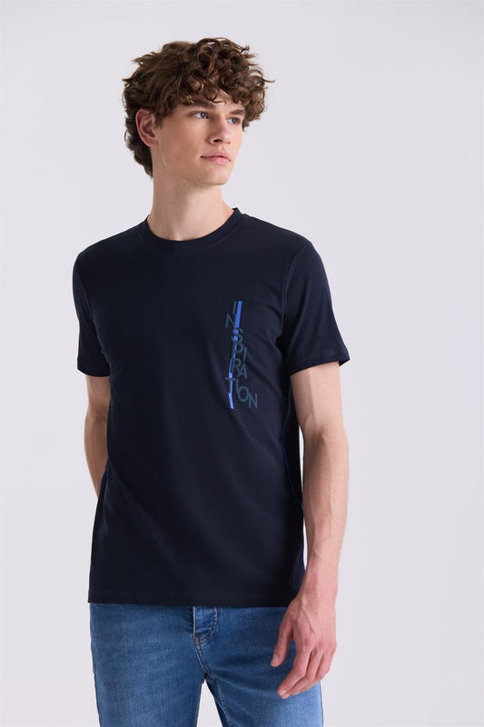 Navy Slim Fit Round Collar T Shirt