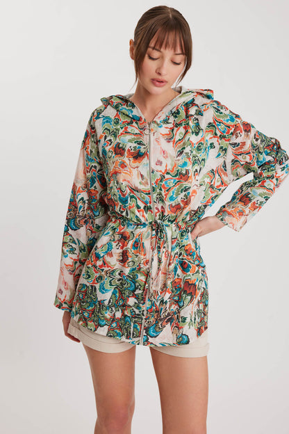 EBRULI PATTERN ROUGH HOODIE JACKET