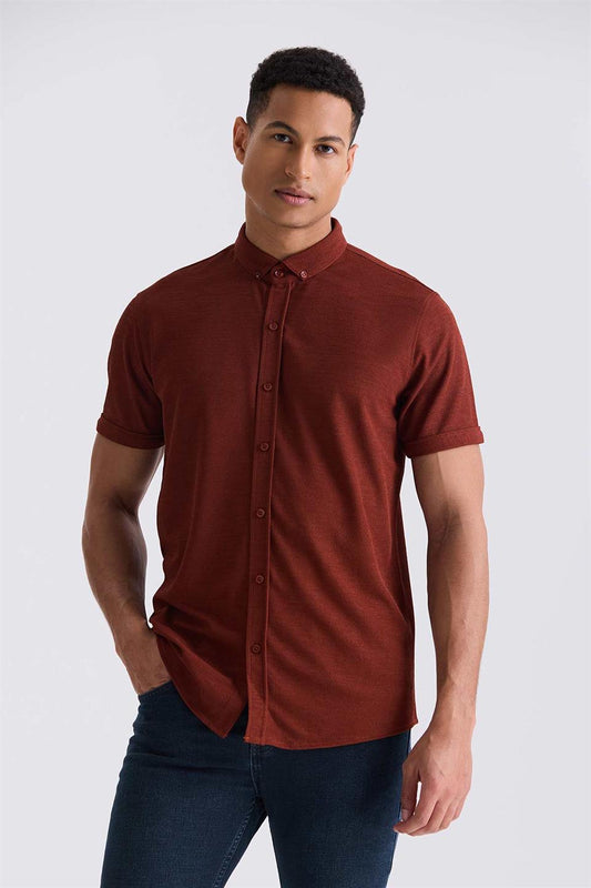 Cinnamon Slim Fit Shirt Collar T Shirt With Buttons