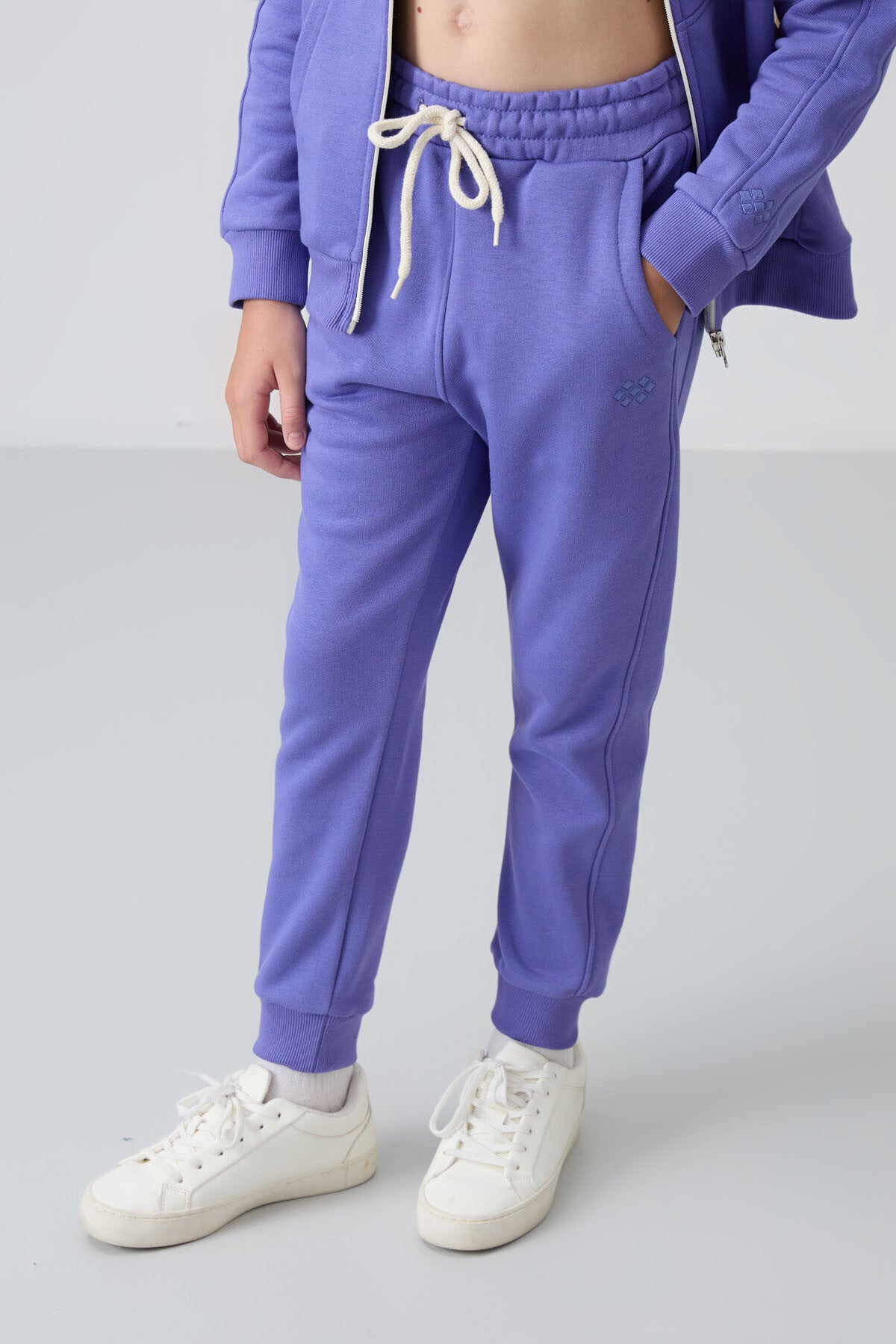 Light Blue Cotton Fleece-Lined Soft Textured Standard Fit Embroidered Girls' Tracksuit Set - 75148