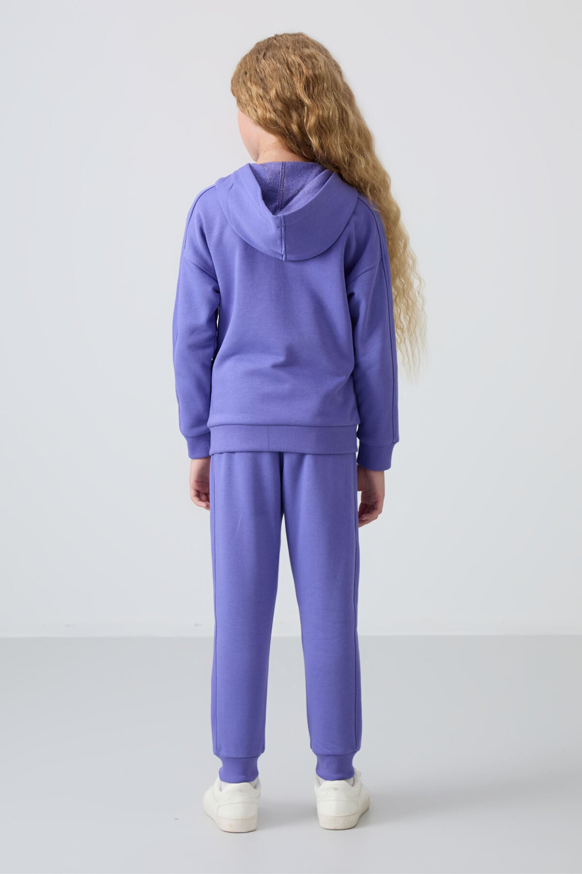 Light Blue Cotton Fleece-Lined Soft Textured Standard Fit Embroidered Girls' Tracksuit Set - 75148