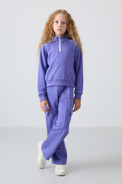 Plush Cotton Fleece-Lined Soft Textured Standard Fit Embroidered Girls' Tracksuit Set - 75159