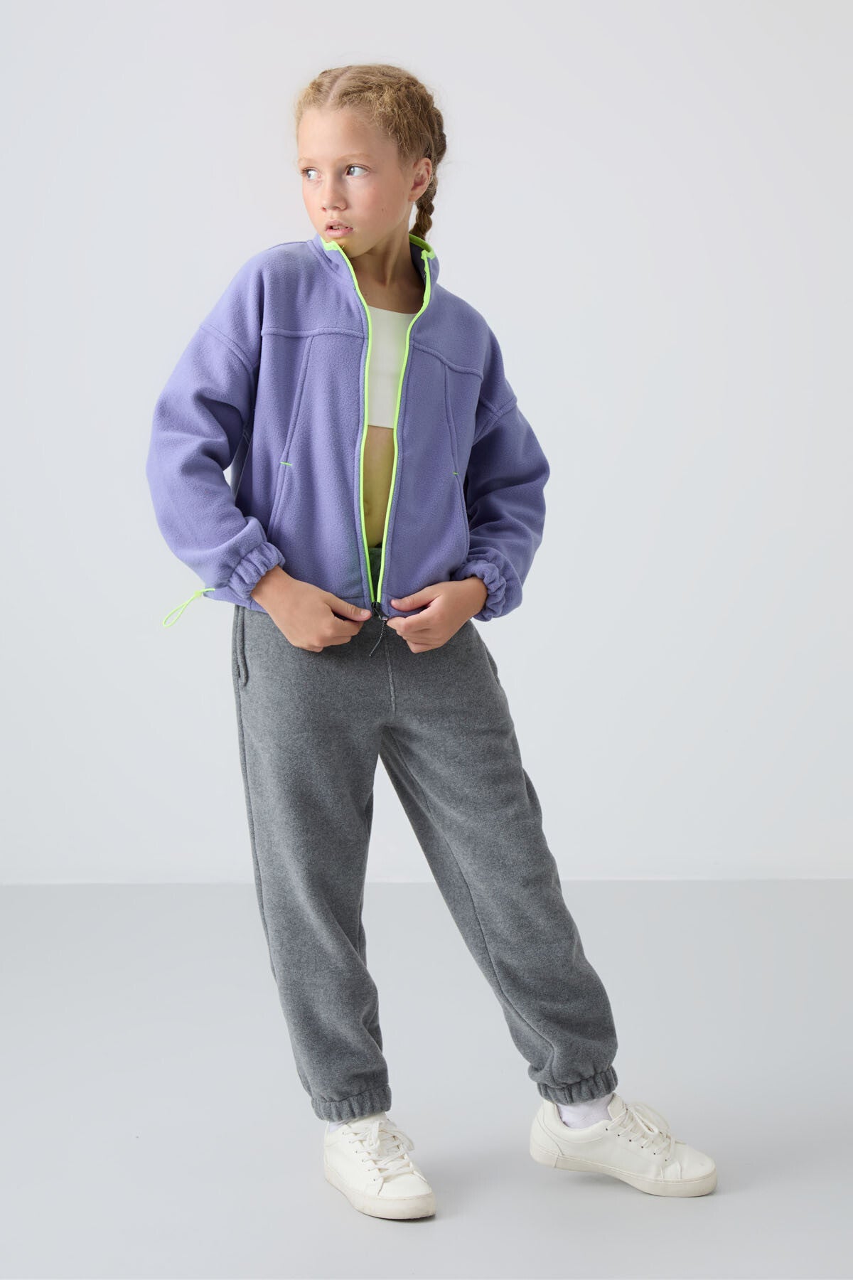 Plato Thick Soft Textured Standard Fit Embroidered Fleece Girls' Sweatshirt - 75157