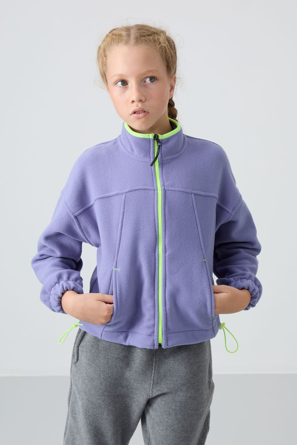 Plato Thick Soft Textured Standard Fit Embroidered Fleece Girls' Sweatshirt - 75157