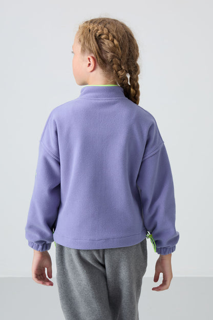 Plato Thick Soft Textured Standard Fit Embroidered Fleece Girls' Sweatshirt - 75157
