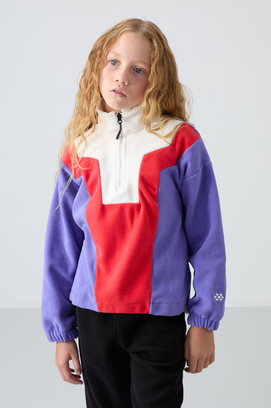 Plato Thick Soft Textured Oversize Embroidered Fleece Girl's Sweatshirt - 75153