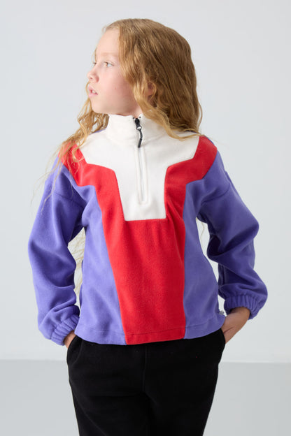 Plato Thick Soft Textured Oversize Embroidered Fleece Girl's Sweatshirt - 75153