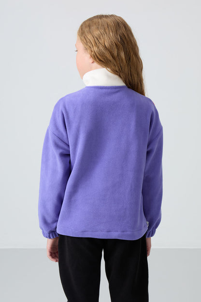 Plato Thick Soft Textured Oversize Embroidered Fleece Girl's Sweatshirt - 75153