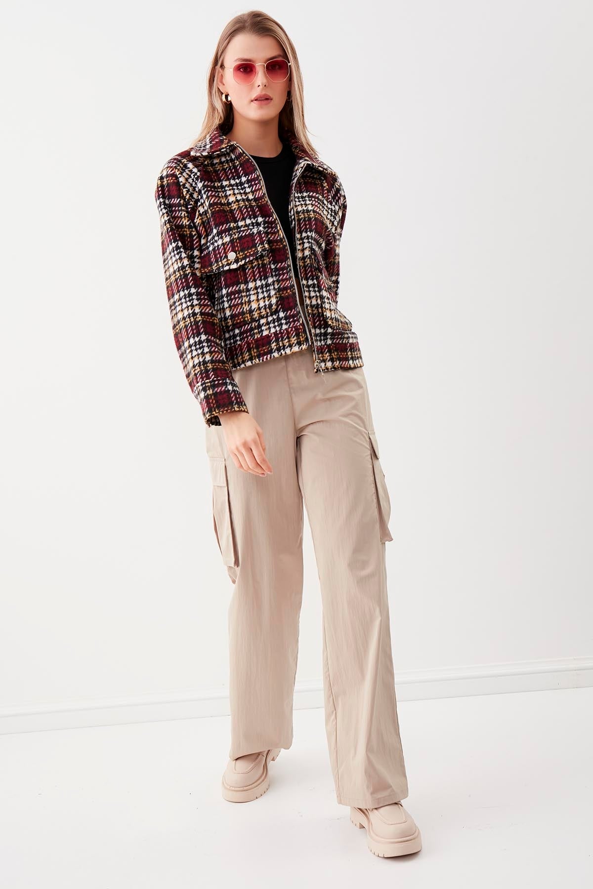 PLAID PATTERN POCKET JACKET
