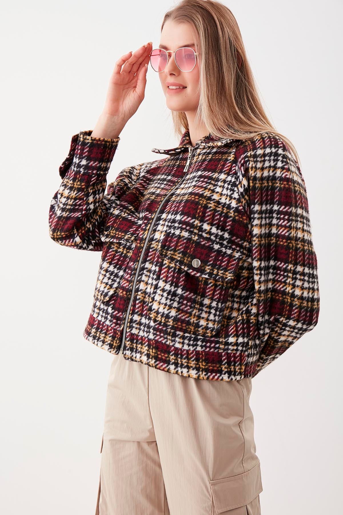 PLAID PATTERN POCKET JACKET