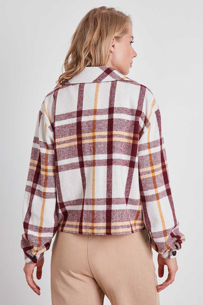 PLAID PATTERN POCKET CROP LUMBERJACK SHIRT