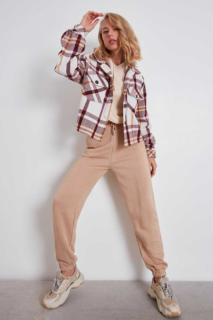 PLAID PATTERN POCKET CROP LUMBERJACK SHIRT