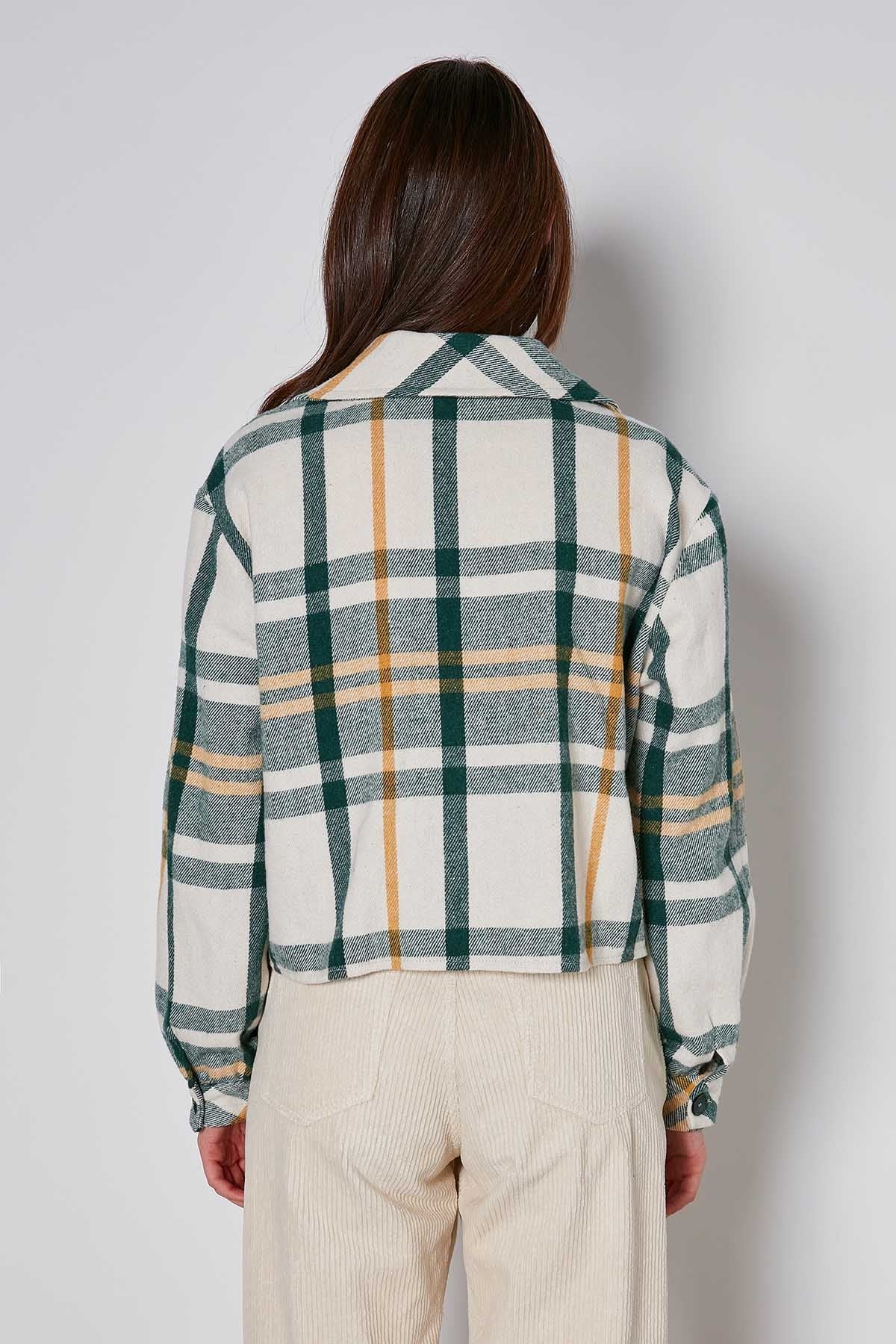 PLAID PATTERN POCKET CROP LUMBERJACK SHIRT