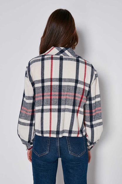 PLAID PATTERN POCKET CROP LUMBERJACK SHIRT